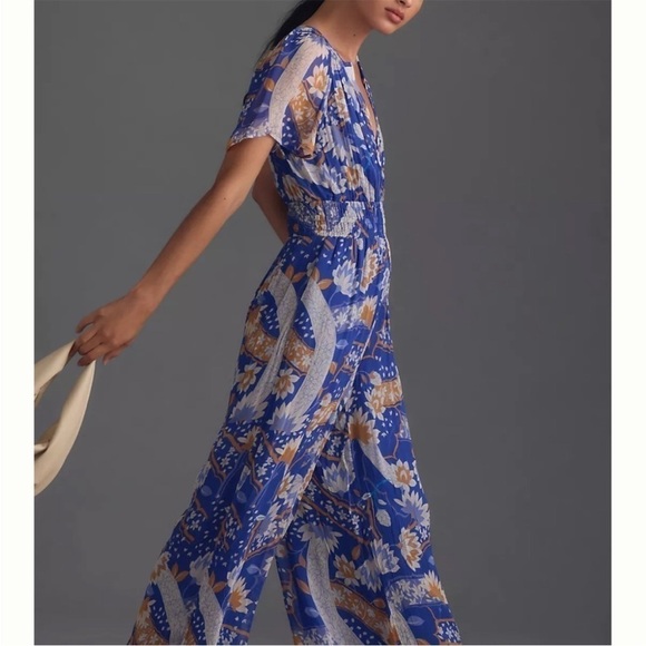 Anthropologie The Somerset Jumpsuit Chiffon Edition Blue Size S Tall NEW - Picture 3 of 16